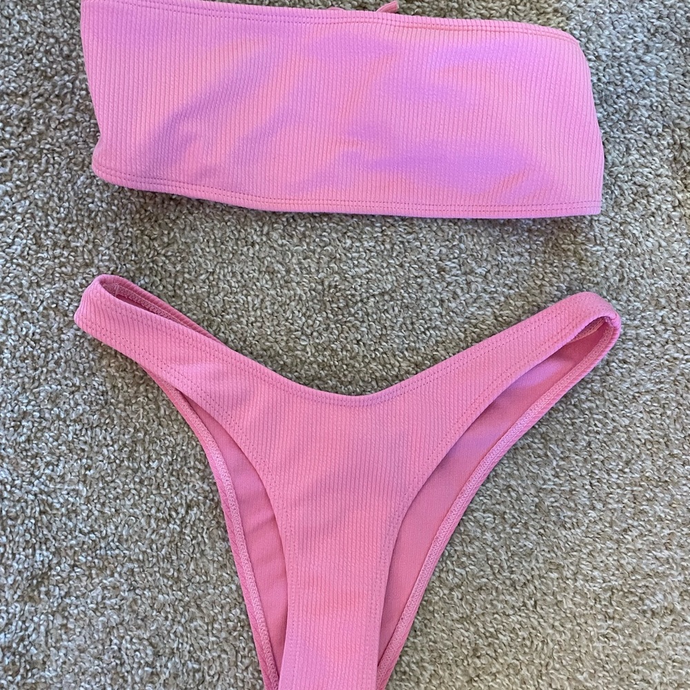 Pink Ribbed Bikini Set